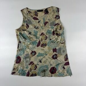 Context Women's Floral Silk Tank Top Size 10 Sleeveless Lace Trim